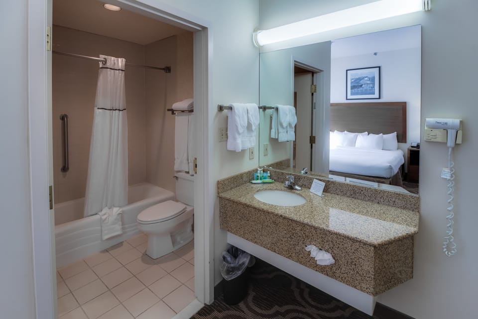 Extended Stay Non Smoking Suite | Bathroom | Combined shower/tub, free toiletries, hair dryer, towels