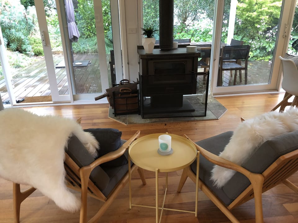 Wood Fire facing deck and garden