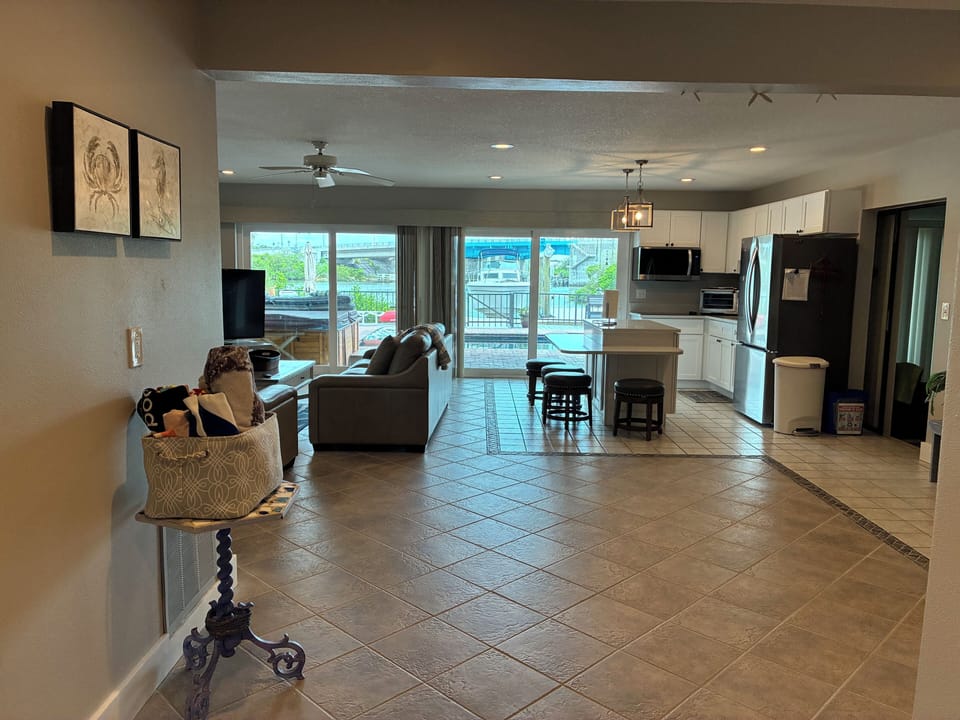 Spacious living room and kitchen
