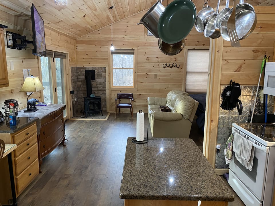 LP Vermont Casting remote controlled heat stove for supplemental heat.
