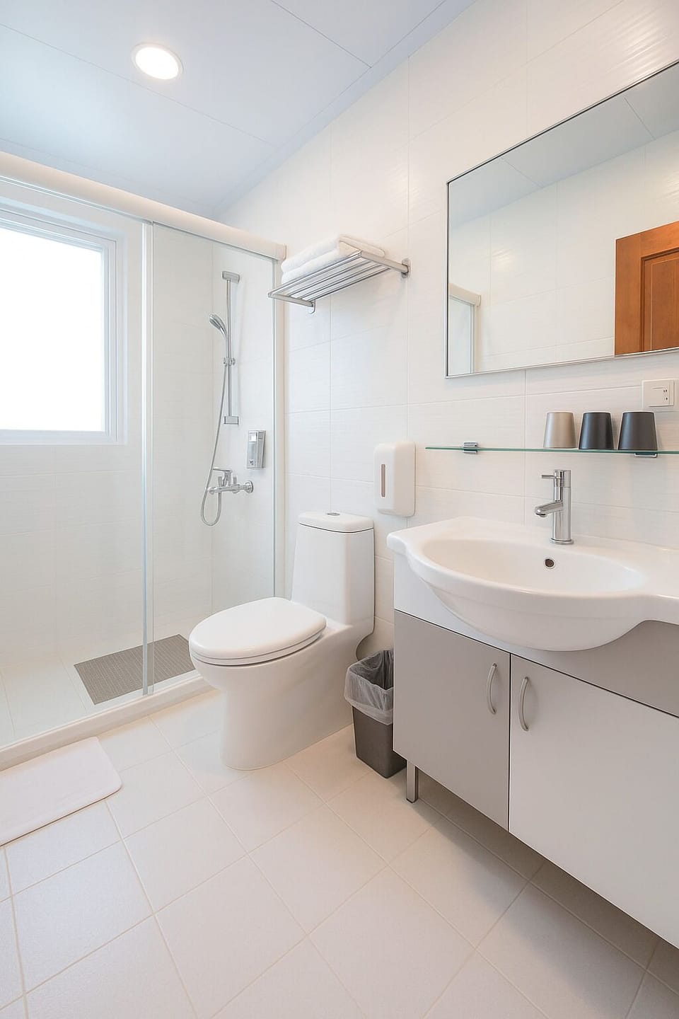 Shower, free toiletries, hair dryer, slippers
