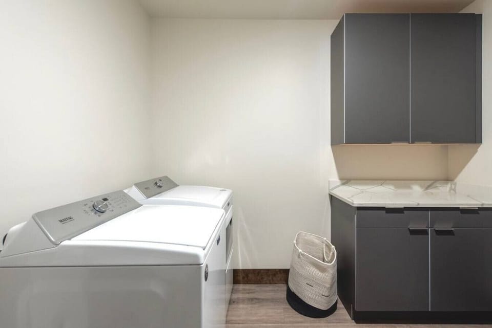 In-unit washer and dryer supplied with tide pods, and dryer sheets