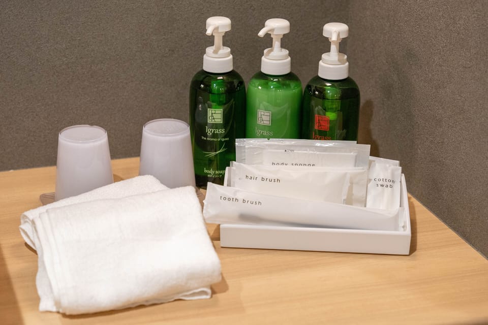 Combined shower/tub, deep soaking tub, hair dryer, slippers