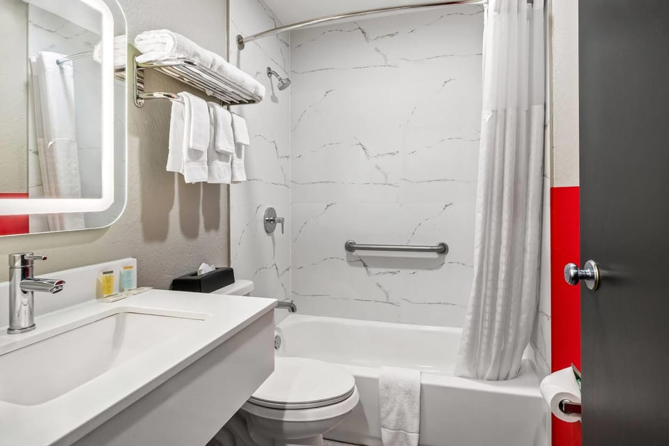 Standard Room, 1 King Bed | Bathroom | Combined shower/tub, eco-friendly toiletries, towels, soap