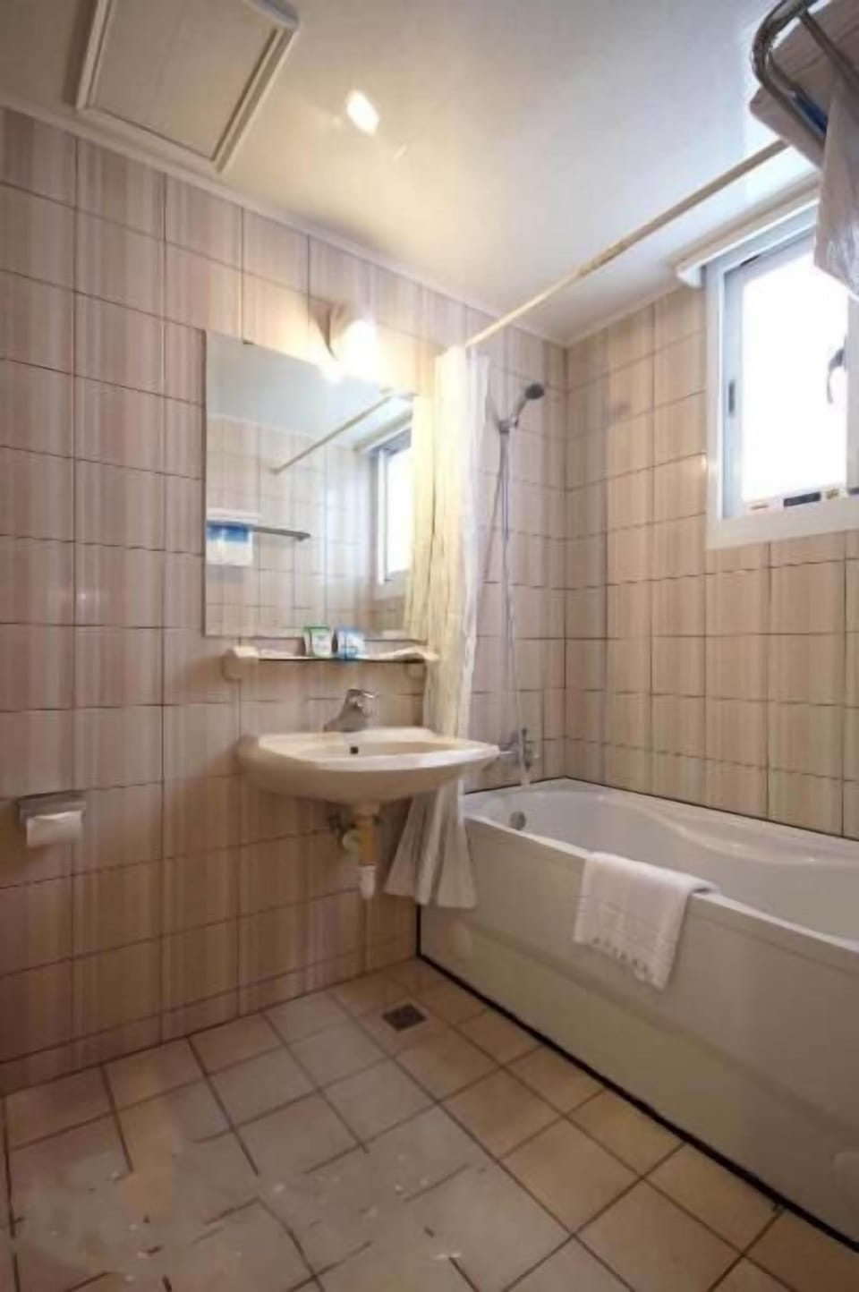 Combined shower/tub, deep soaking tub, free toiletries, hair dryer