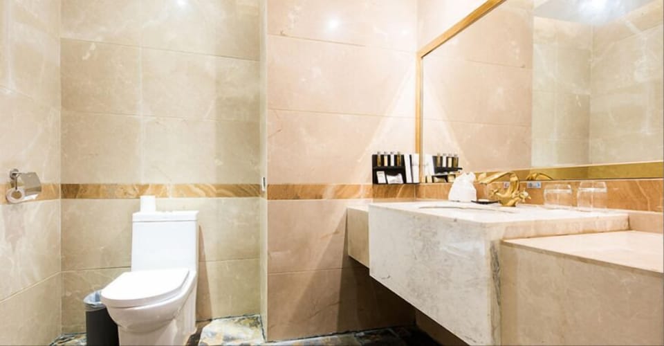 Shower, free toiletries, hair dryer, slippers