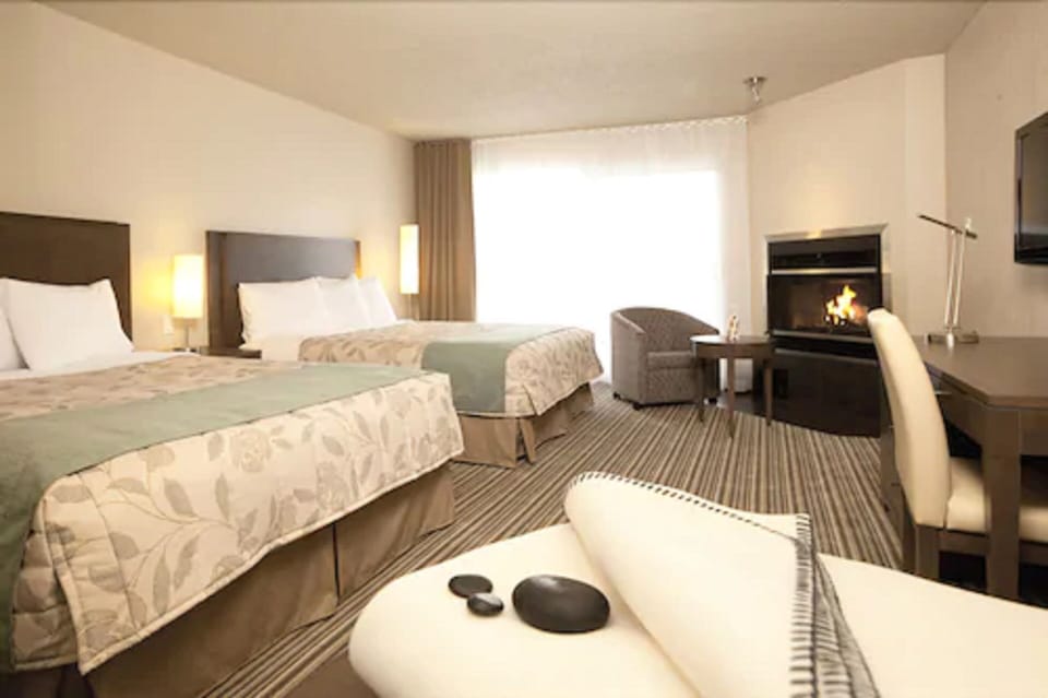 Room, 2 Queen Beds, Single Whirlpool Tub | Premium bedding, blackout drapes, soundproofing, free WiFi