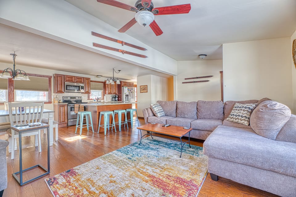 living room and upstairs kitchen
