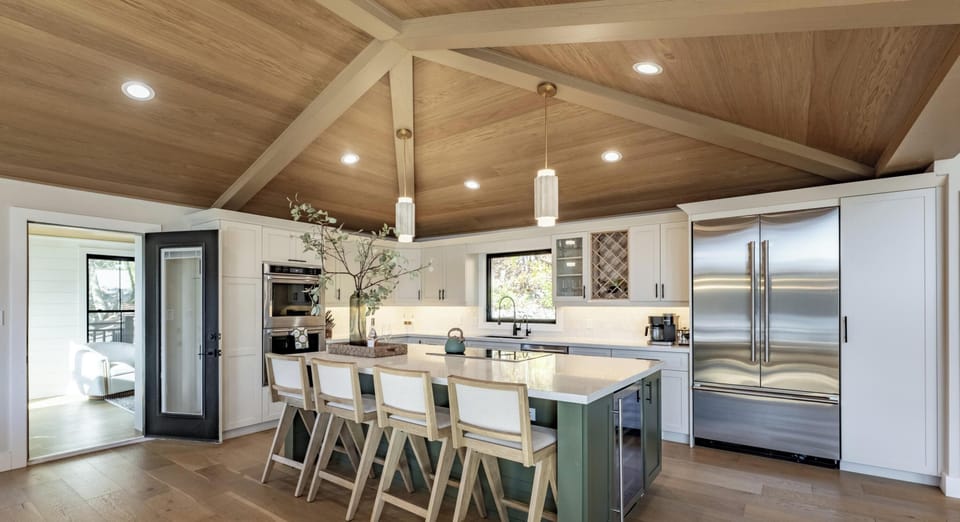 Spacious kitchen with vaulted ceilings and modern amenities