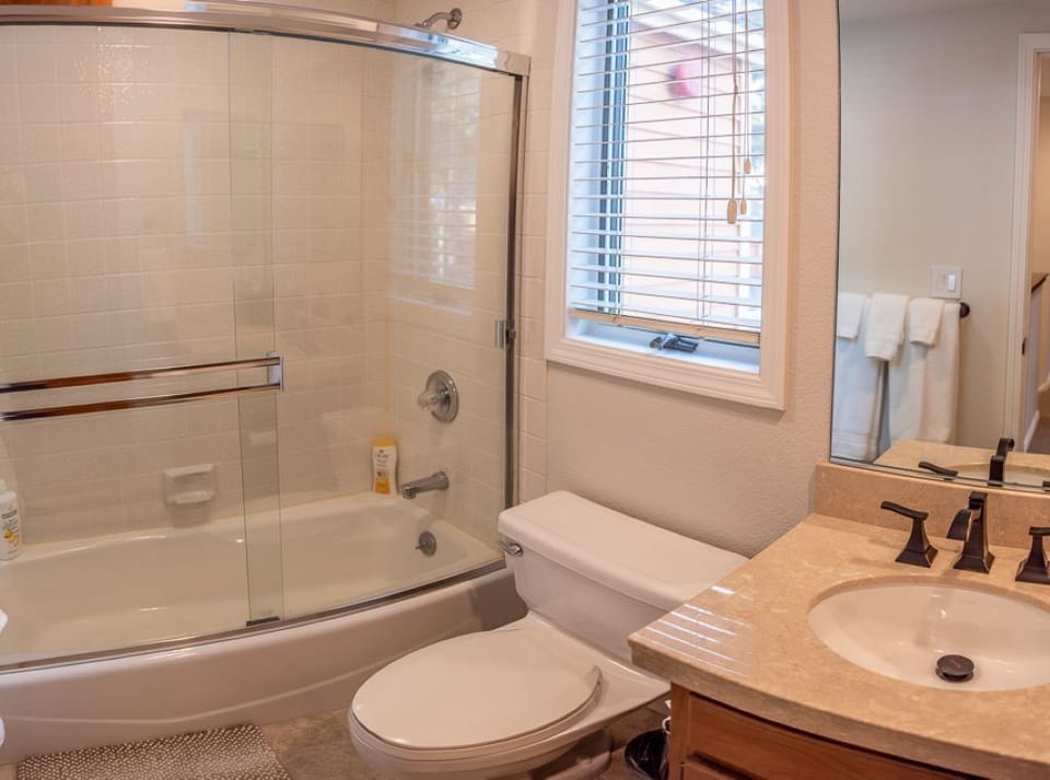 Soap, shampoo, conditioner and hair dryer supplied in each bathroom