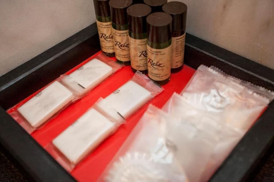 Shower, free toiletries, towels