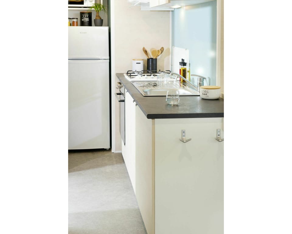 Kitchen, White, Room, Countertop, Furniture, Property, Cabinetry, Floor, Yellow, Interior Design