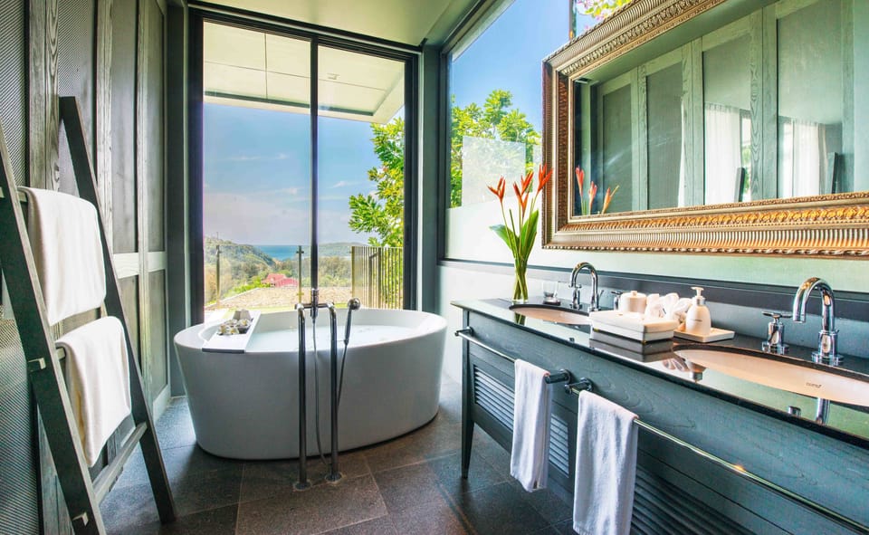 Villa, 2 Bedrooms, Private Pool, Ocean View | Bathroom | Hair dryer, bathrobes, slippers, towels