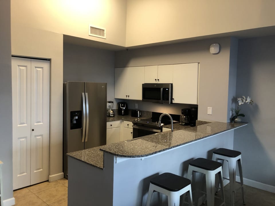 Kitchen with stainless steel appliances