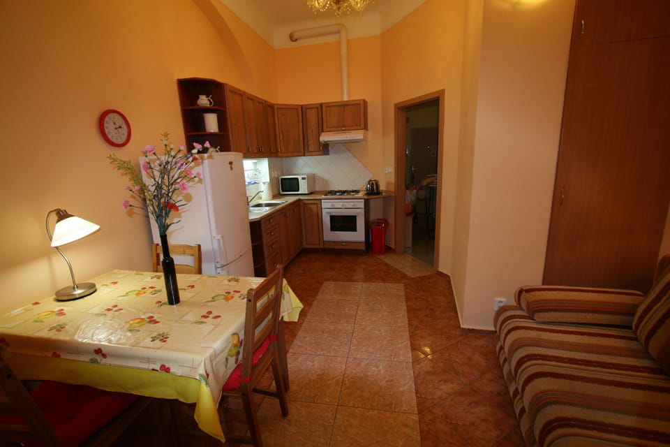 Apartment | Private kitchen | Full-size fridge, microwave, oven, stovetop