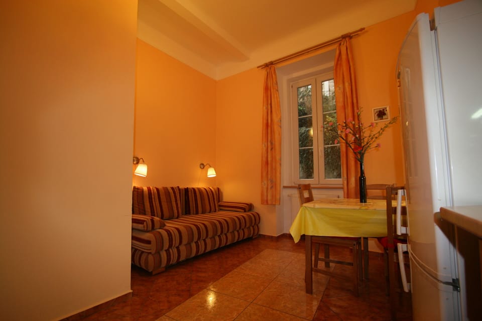Apartment | Private kitchen | Full-size fridge, microwave, oven, stovetop