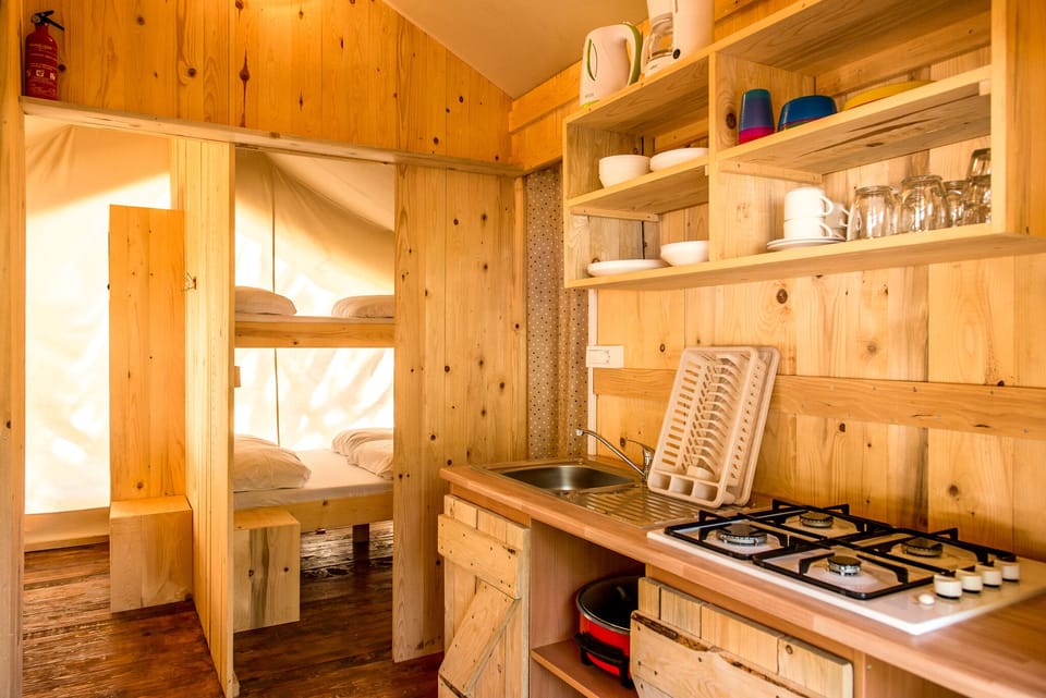 Deluxe Tent | Private kitchenette | Mini-fridge, stovetop, coffee/tea maker, electric kettle