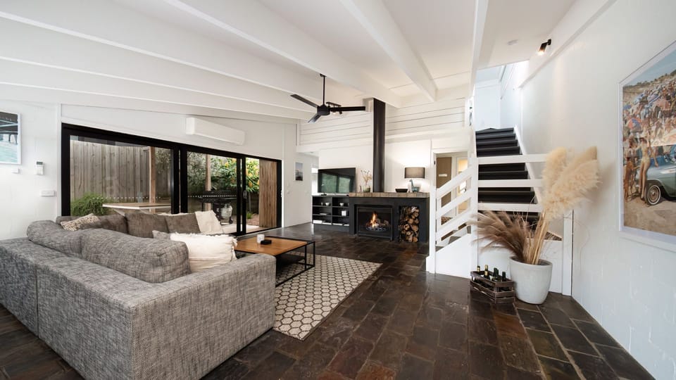 Main living with wood fireplace 