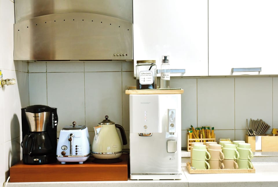 Fridge, microwave, oven, dishwasher