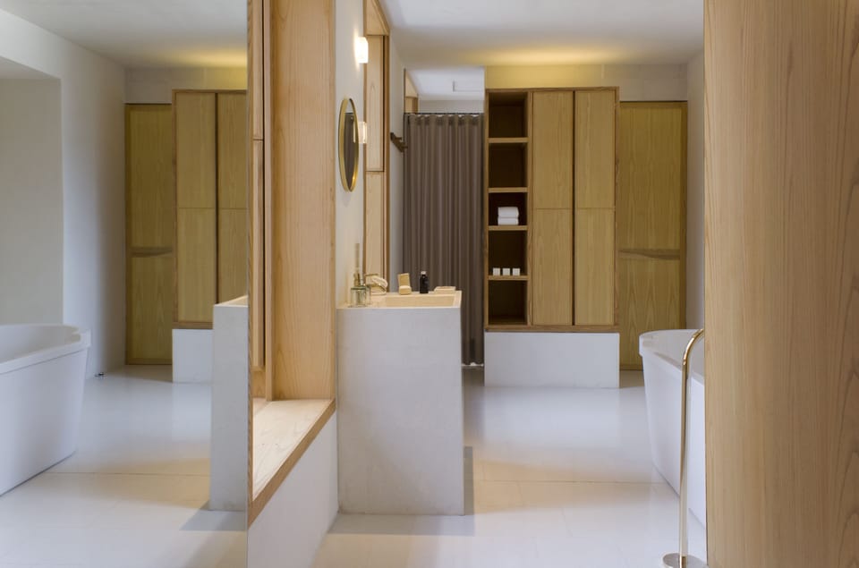 Shower, rainfall showerhead, bathrobes, slippers