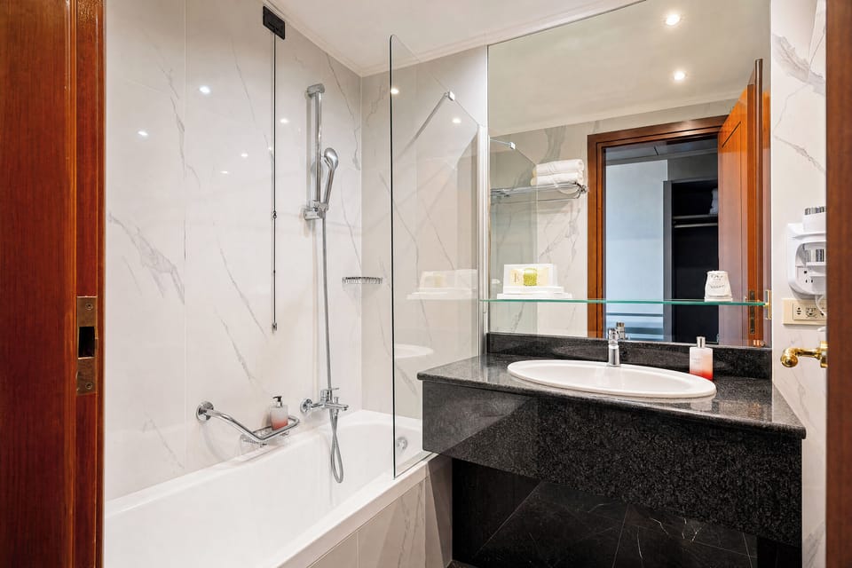 Free toiletries, hair dryer, bidet, towels