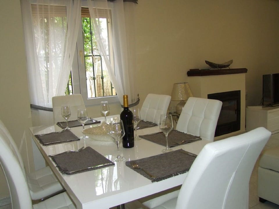 Comfortable dining table for six. 