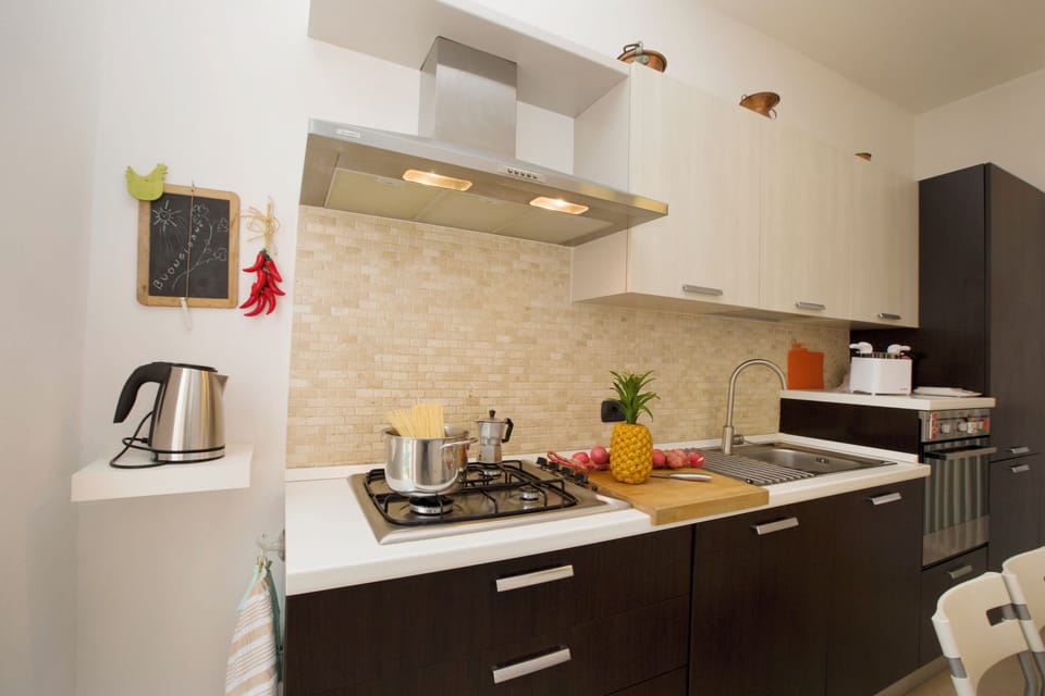 Full-size fridge, microwave, oven, stovetop
