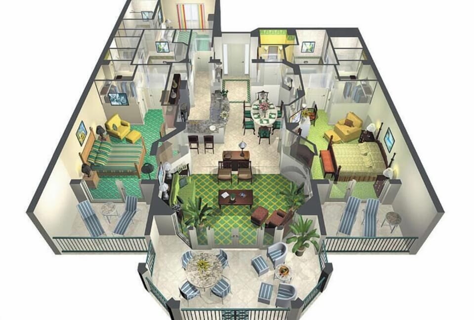 3 bedroom floor plan.  All balconies face ocean.