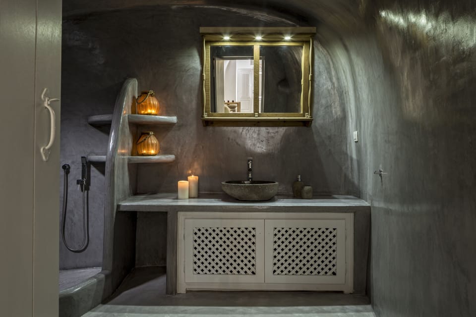 Villa, Hot Tub, Sea View (Aegean Magic Villa Indoor Plunge Pool) | Bathroom | Shower, designer toiletries, hair dryer, slippers
