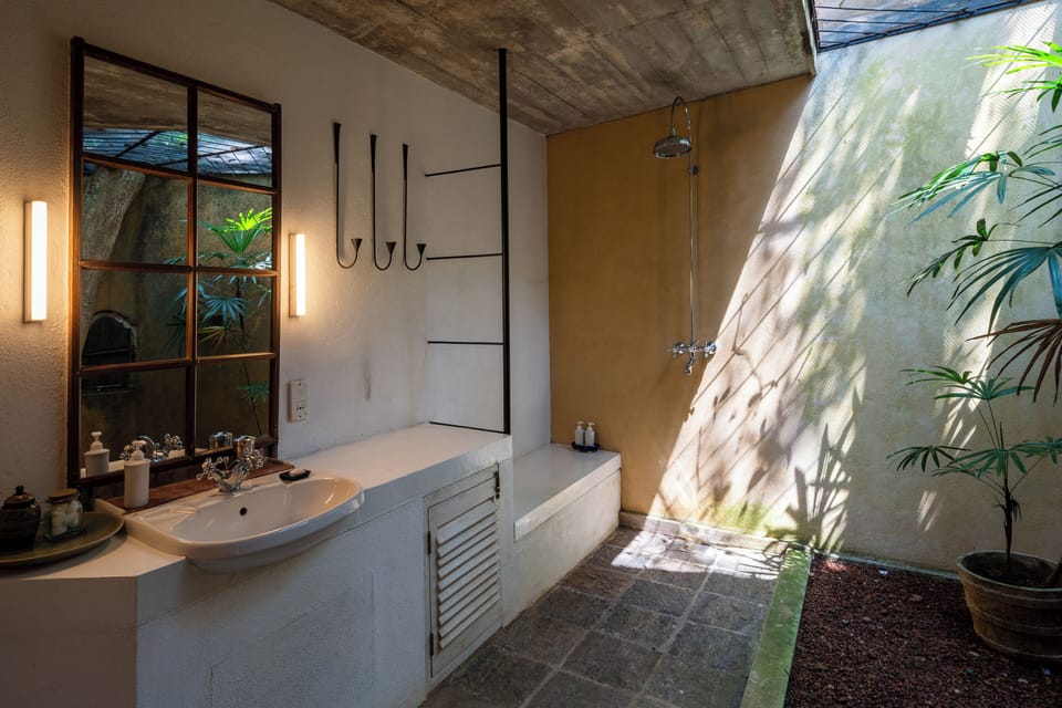 Shower, slippers, towels