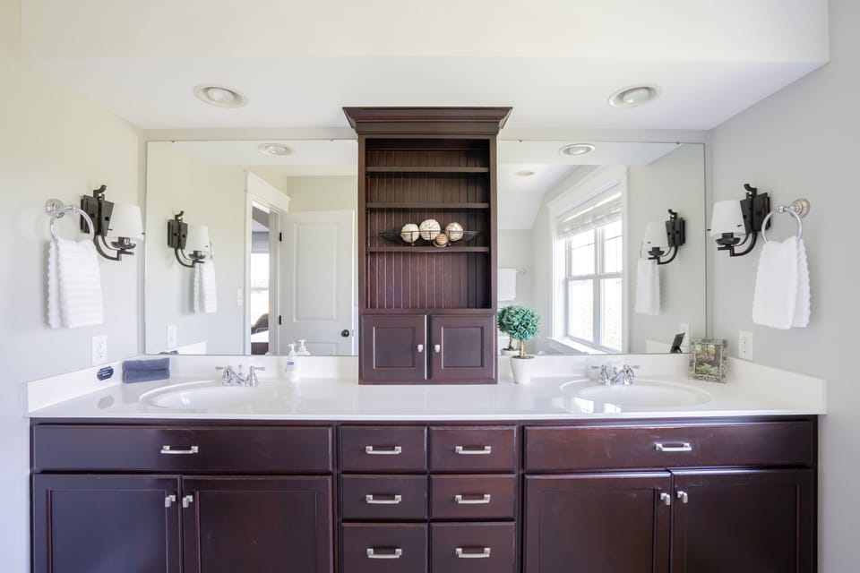 Master bathroom with double vanity. 