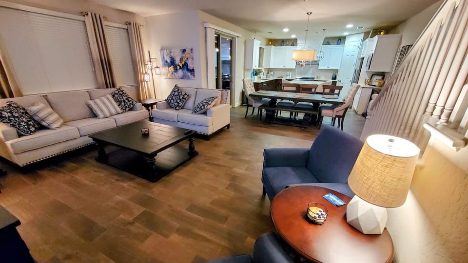 Open living room with 75 inch smart TV 