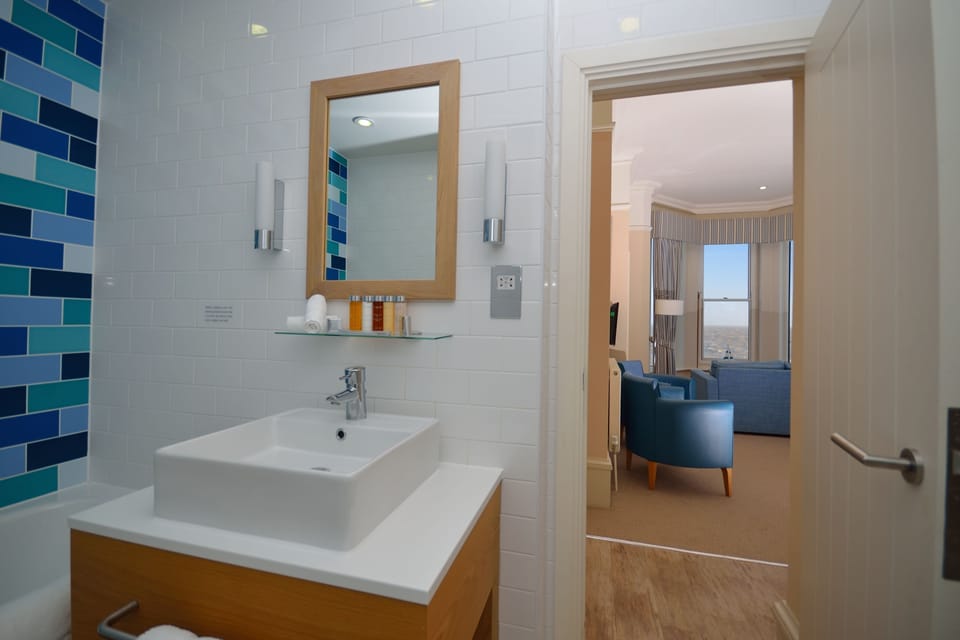 Combined shower/tub, free toiletries, hair dryer, towels