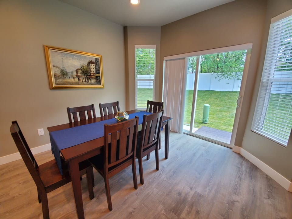 Kitchen table and backyard