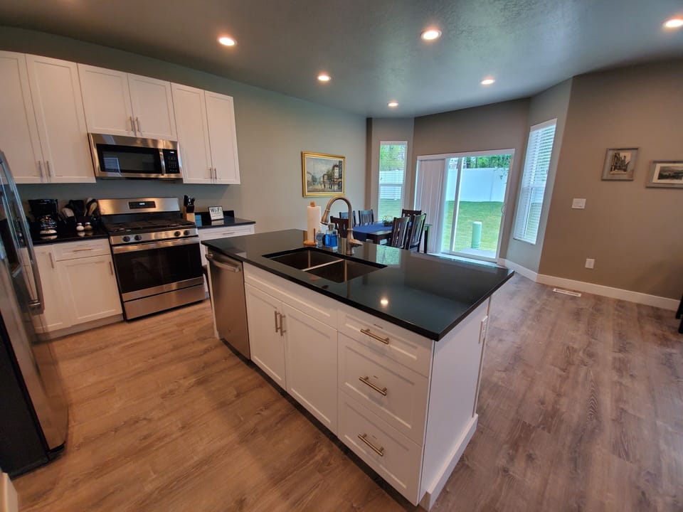 Reverse kitchen view as seen from garage entry