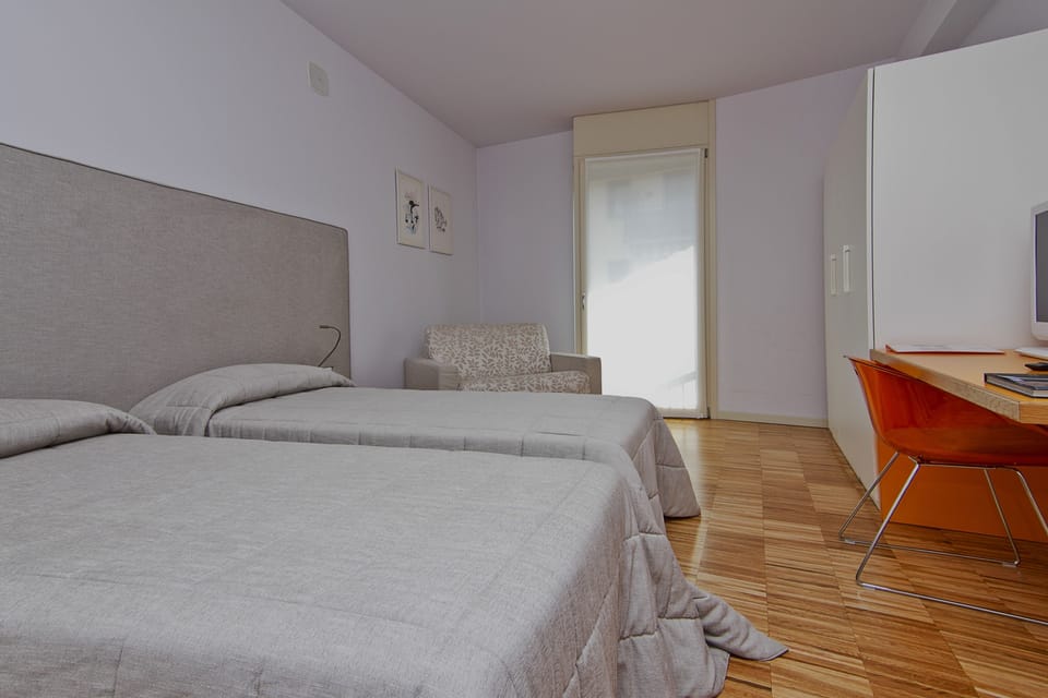 Desk, soundproofing, iron/ironing board (on request), cribs (surcharge)