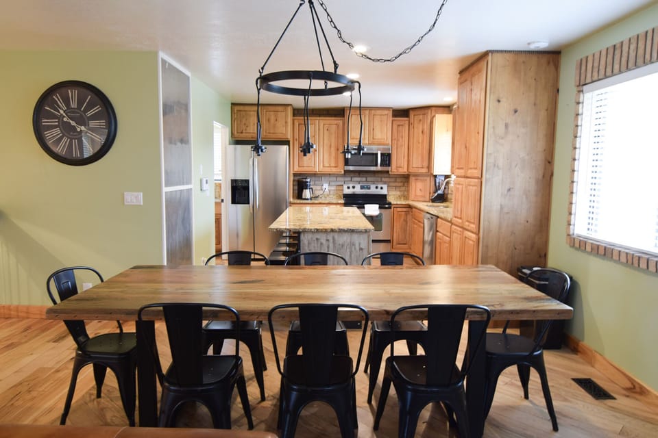kitchen with table that seats 8