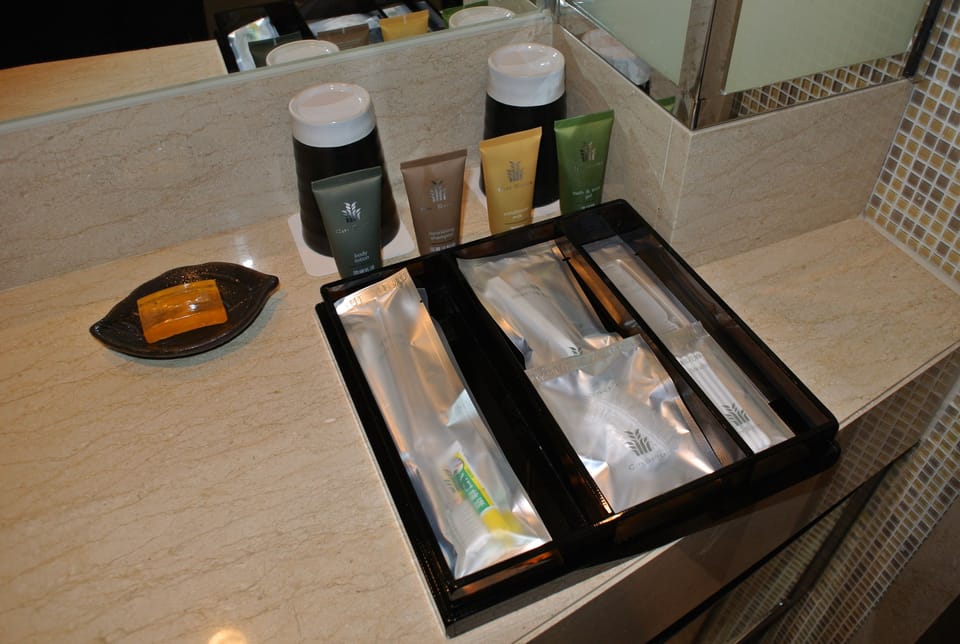 Free toiletries, hair dryer, bathrobes, slippers