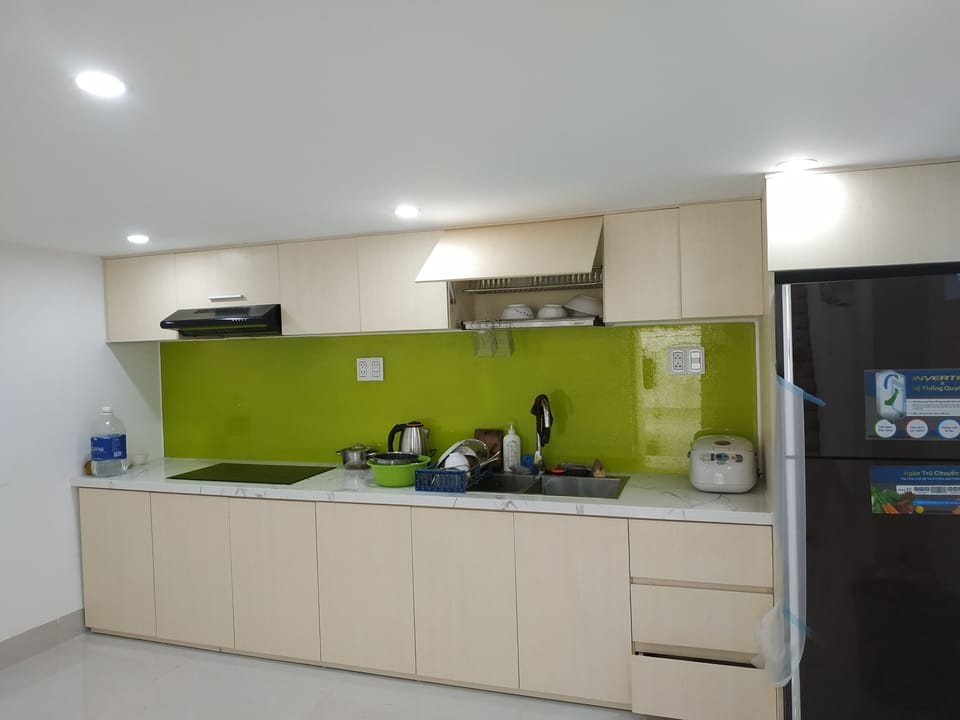 Mini-fridge, toaster, rice cooker, cookware/dishes/utensils