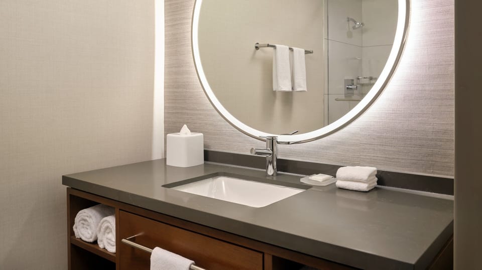 Combined shower/tub, free toiletries, hair dryer, towels