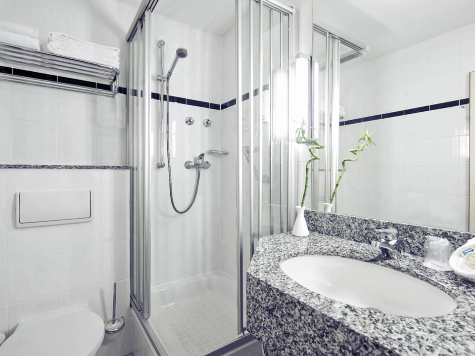 Eco-friendly toiletries, hair dryer, towels