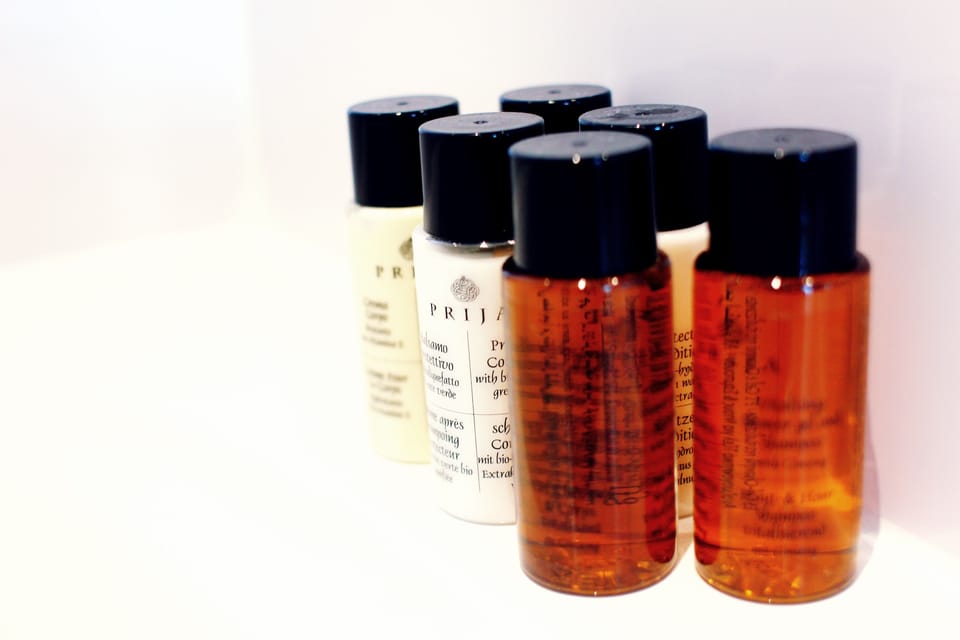 Free toiletries, hair dryer, towels, soap