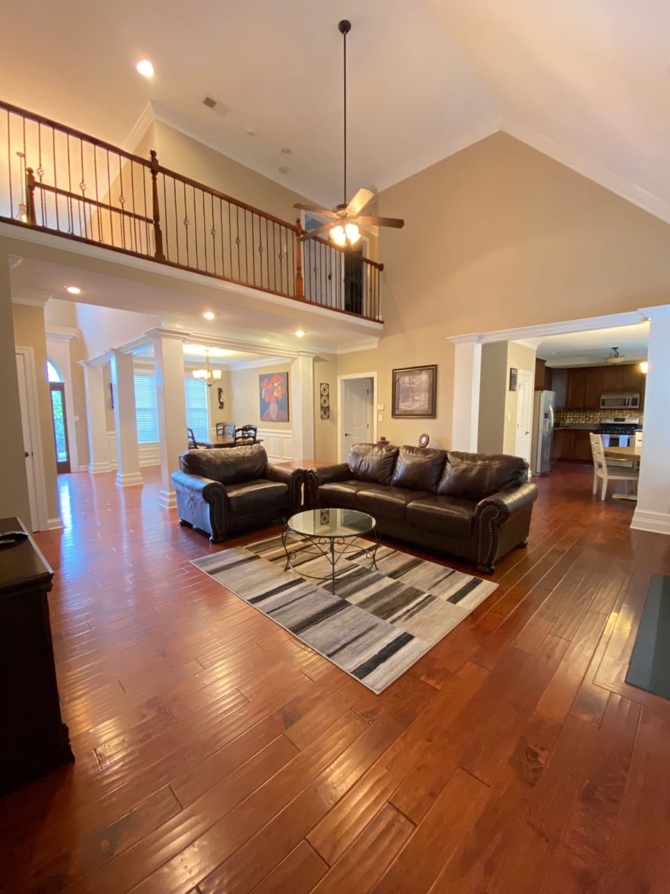 Open concept living room with vaulted ceilings