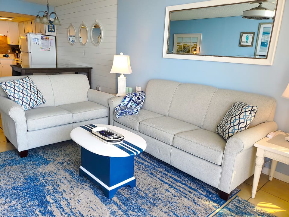 Queen sleeper sofa for additional guests and regular love seat