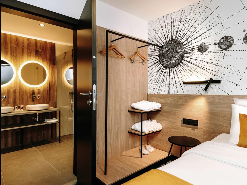 Minibar, desk, laptop workspace, soundproofing