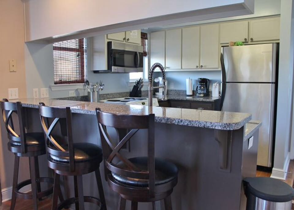 Beautiful modern kitchen and views out every window.