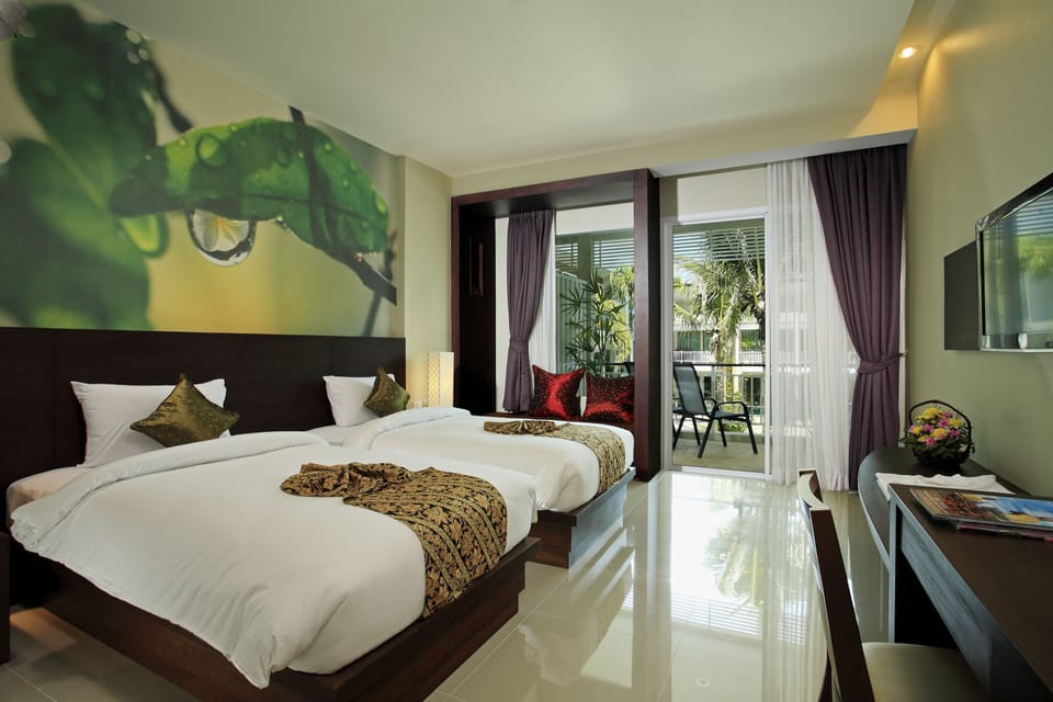Deluxe Room, Pool Access (Stair aways) | Minibar, in-room safe, desk, blackout drapes