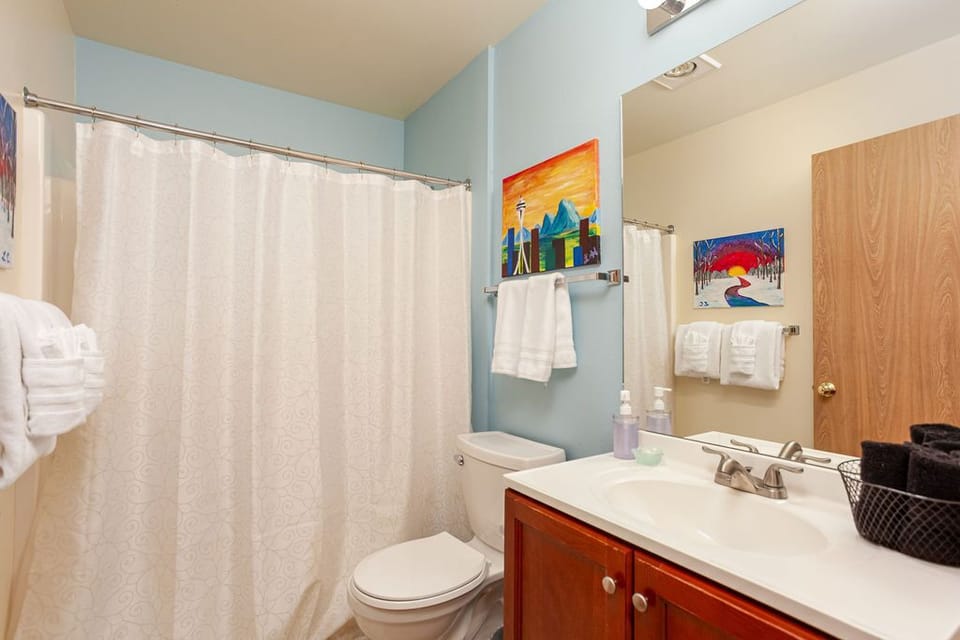 2nd bathroom with shower/tub combo.
