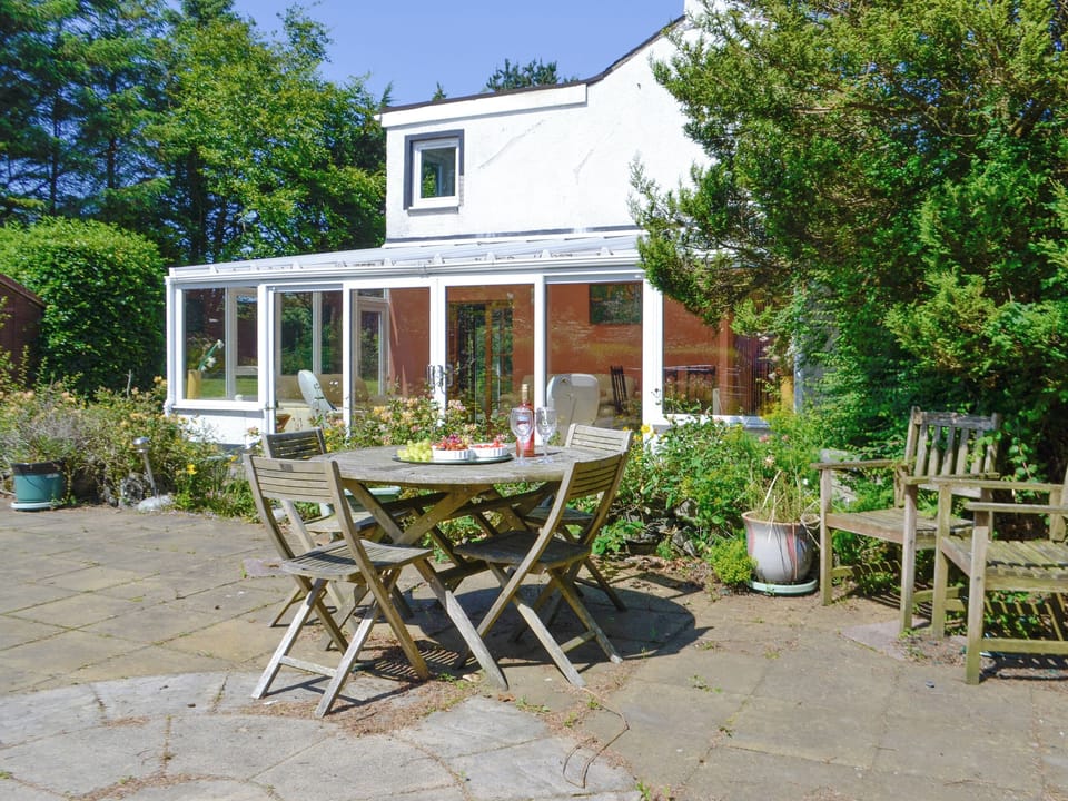 Patio area with outdoor furniture | The Old School House, Portpatrick, near Stranraer
