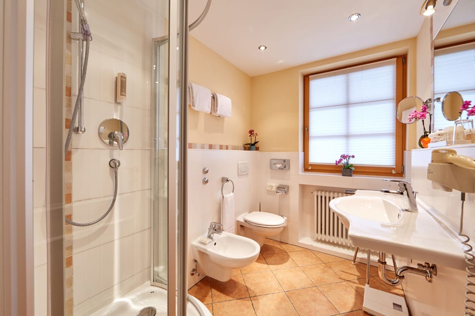 Shower, hair dryer, bathrobes, slippers